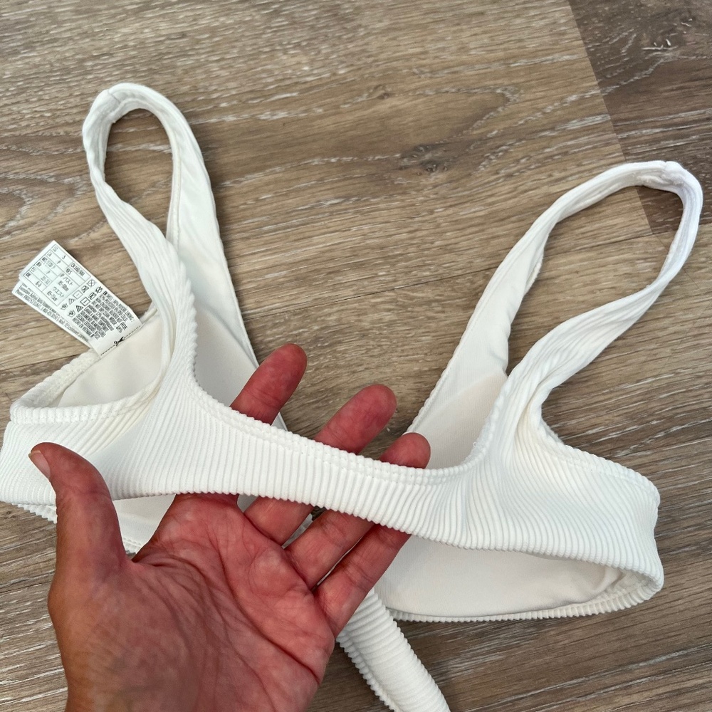 White Ribbed Tie-Front Bikini Set - Picture 6 of 9